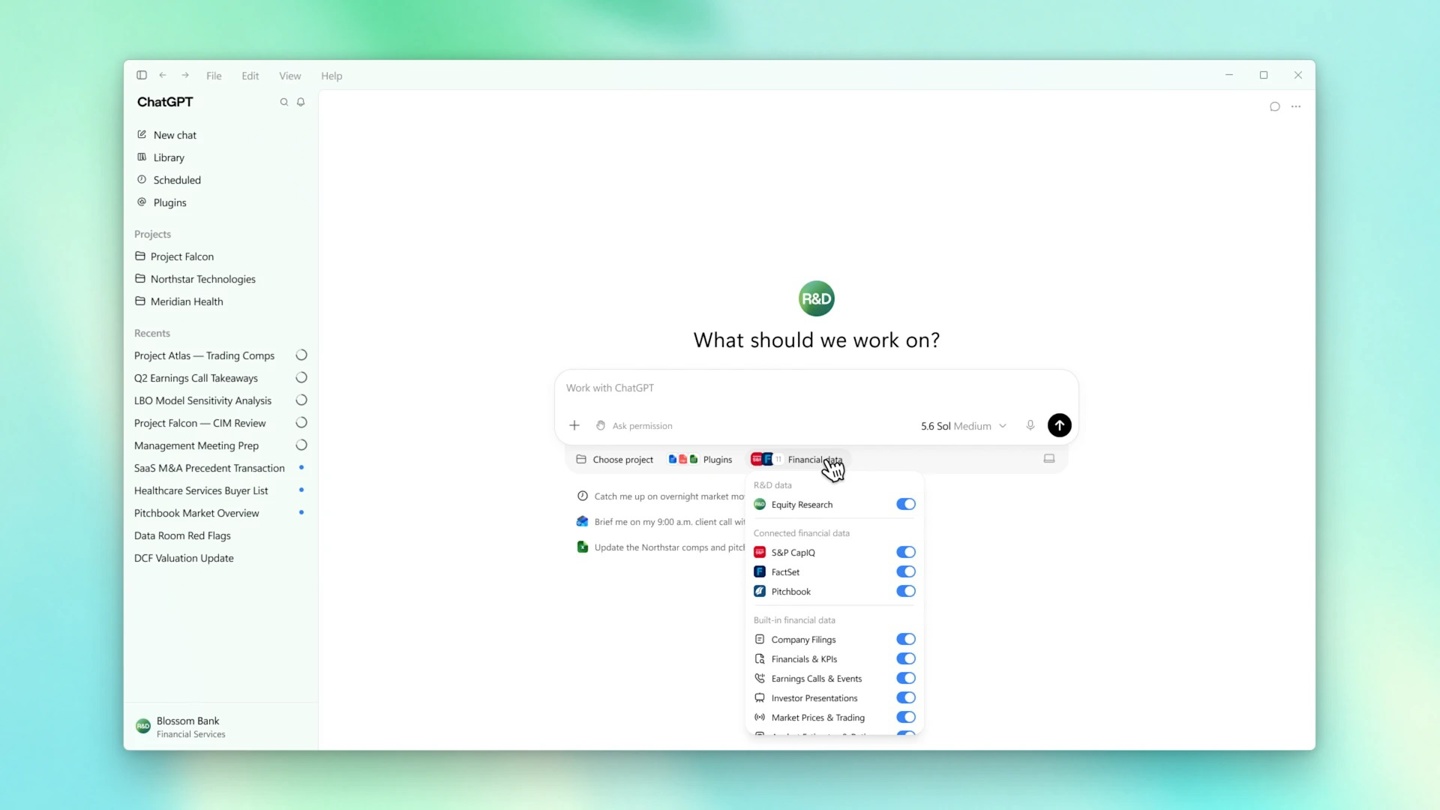 OpenAI 推出金融服务版 ChatGPT:集成 GPT-6 Astra 内置金融数据与细粒度引用,支持估值模型与研究报告